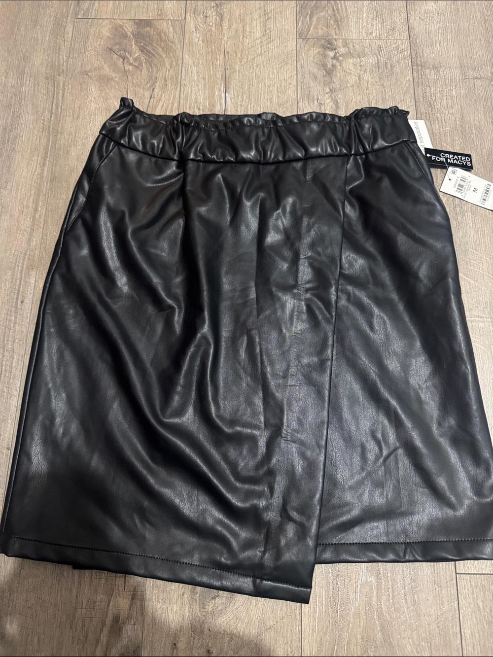 Bar III Black Faux Leather Mini Skirt with Elastic Waist